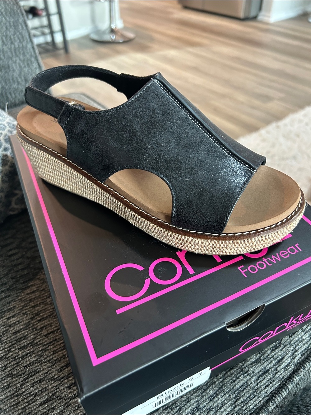 Corkys Volta II Black Open-Toe Slingback Wedge Sandal New